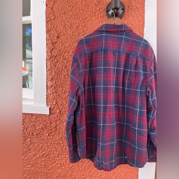 George Button Up Shirt Men's Size XXL Long Sleeve Burgundy Blue Plaid Cotton - Picture 4 of 5